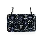 CHANEL MINI FLAP BAG IN BLACK VELVET WITH CRYSTAL CC EMBELLISHMENTS, 2020