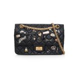 CHANEL 'LUCKY CHARMS' 2.55 REISSUE DOUBLE FLAP BAG IN BLACK QUILTED CALFSKIN, 2018