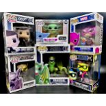 A collection of Funko Pop! toys, boxed; James Bond, The Child Star Wars, Harley Quinn, Rhaegal