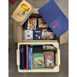 A collection of vintage annuals, books, bibles, a collection of tea cards, Ladybird books, etc. *Not