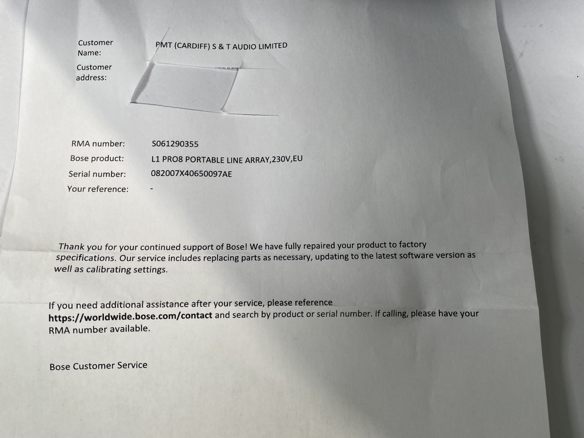 A pre-owned BOSE L1 Pro8 Portable Line Array System with some minor damage to front grill (includes - Image 2 of 3