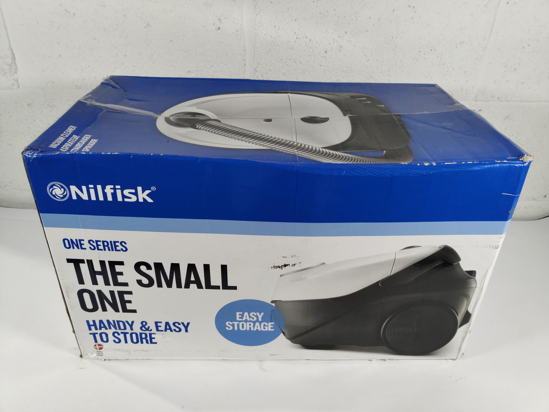 A Nilfisk One Series - The Small One vacuum cleaner in white, box opened (UK adaptor required) (WB10