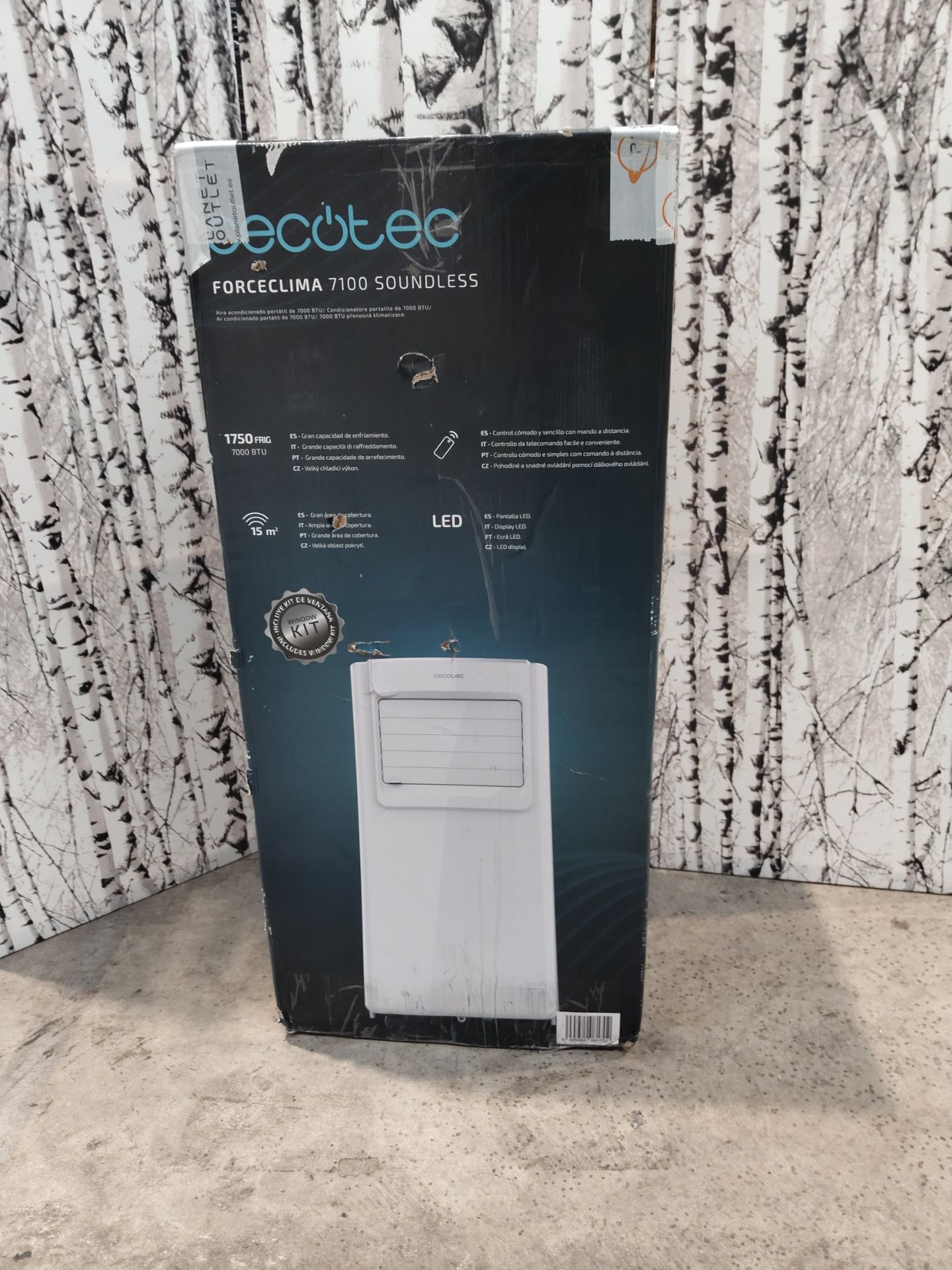 A pre-owned Ecotec Forceclima 7100 soundless portable air conditioner 7000BTU (requires UK adapter,