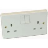 Fifty boxed as new Crabtree 4306/D Double Pole Switched Socket, 2 Gang, 13A, White (stock image).