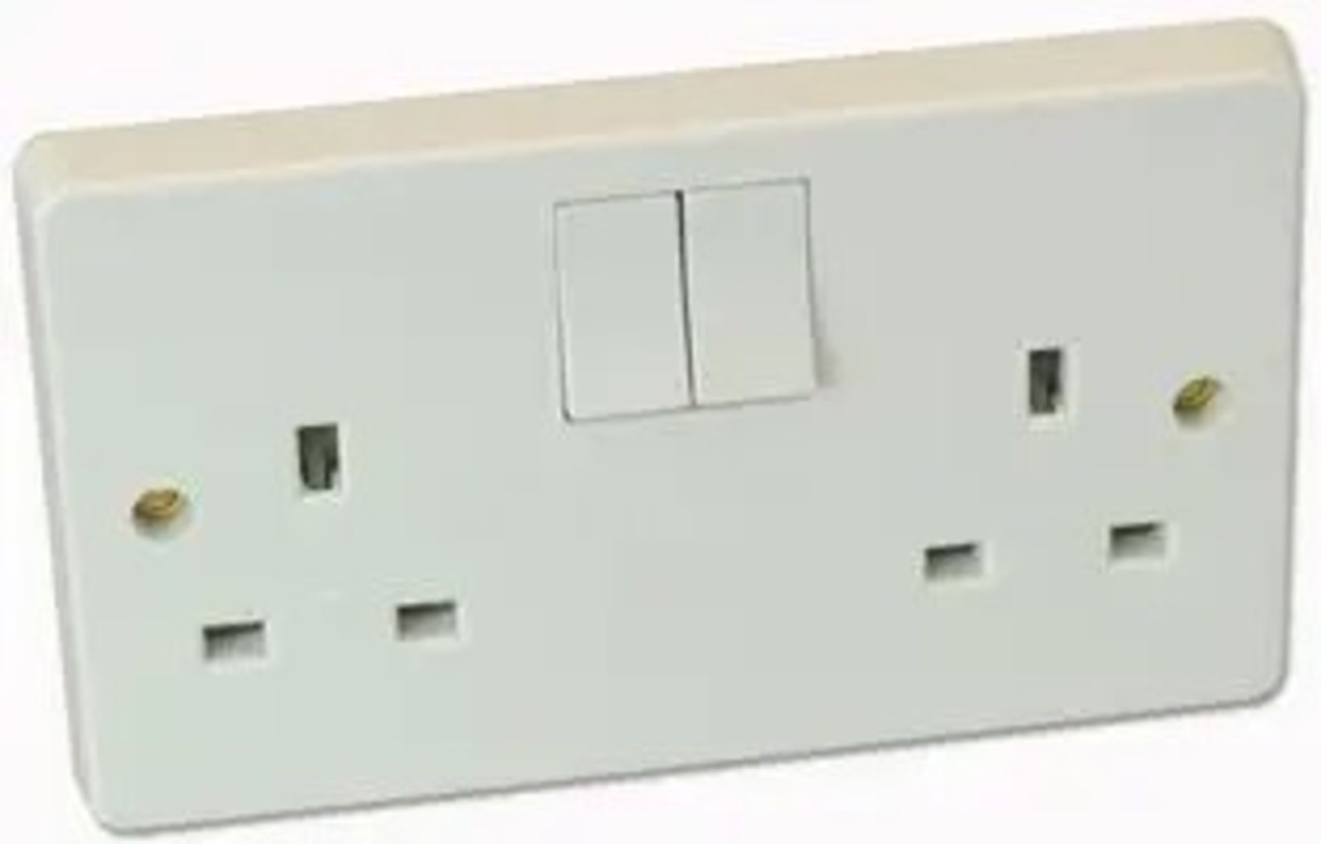 Fifty boxed as new Crabtree 4306/D Double Pole Switched Socket, 2 Gang, 13A, White (stock image).