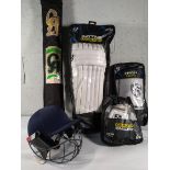A Cricket kit to include CA SM 18 English willow cricket bat, Aero guard helmet with face guard.