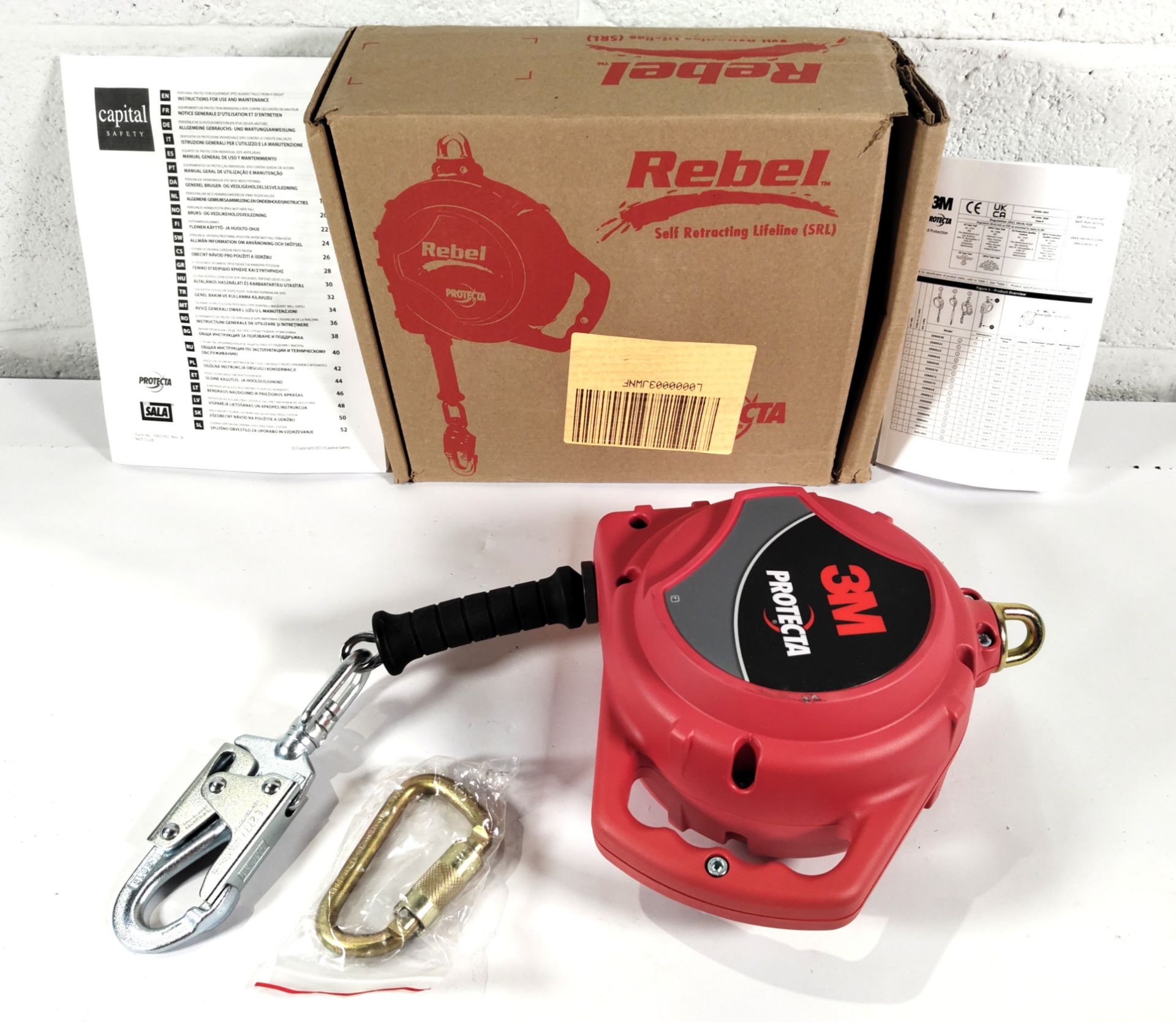 A 3M Protecta Rebel 6m galvanised cable self retracting lifeline with manual, boxed (3590520) (stock - Image 3 of 3