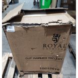 A Royal Catering cup warming trolley, slight damage/dents to outer casing and box.