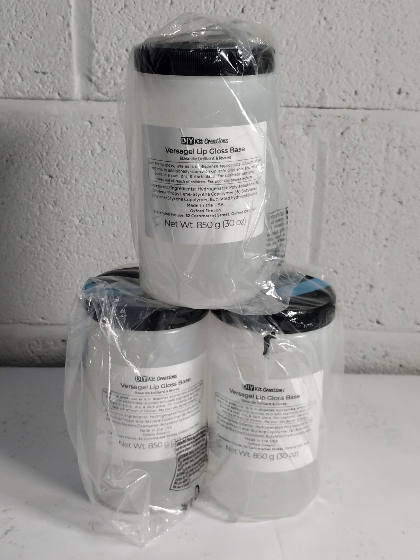 Three as new DIY kit creations Versagel lip gloss base (850g per tub).