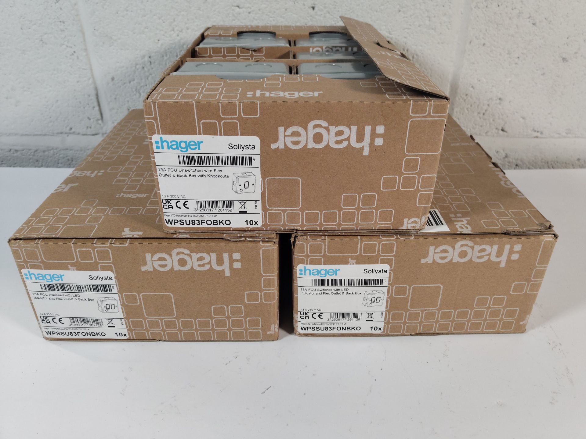 Twenty nine as new Hager Products to include 20x Hager Sollysta 13A FCU switched with LED indicator