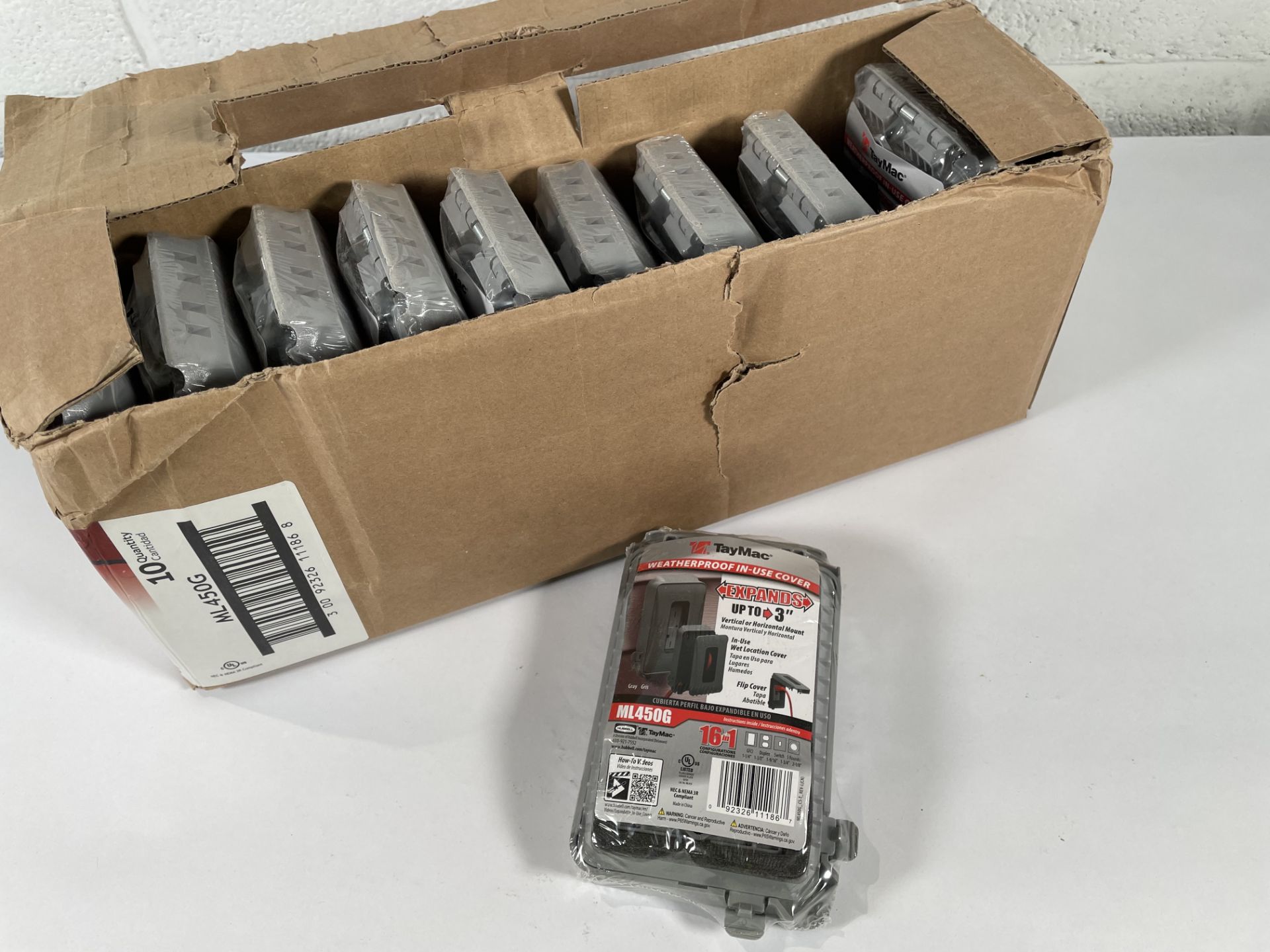 Ten as new Taymac ML450G weatherproof in-use covers, expandable, grey.