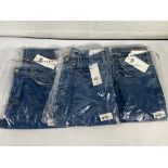 Three pairs of French Connection denim slim fit jeans (Sizes 32 and 30).