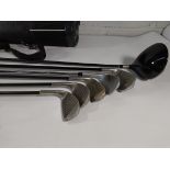 Six pre-owned golf clubs to include Taylor Made 425 driver.