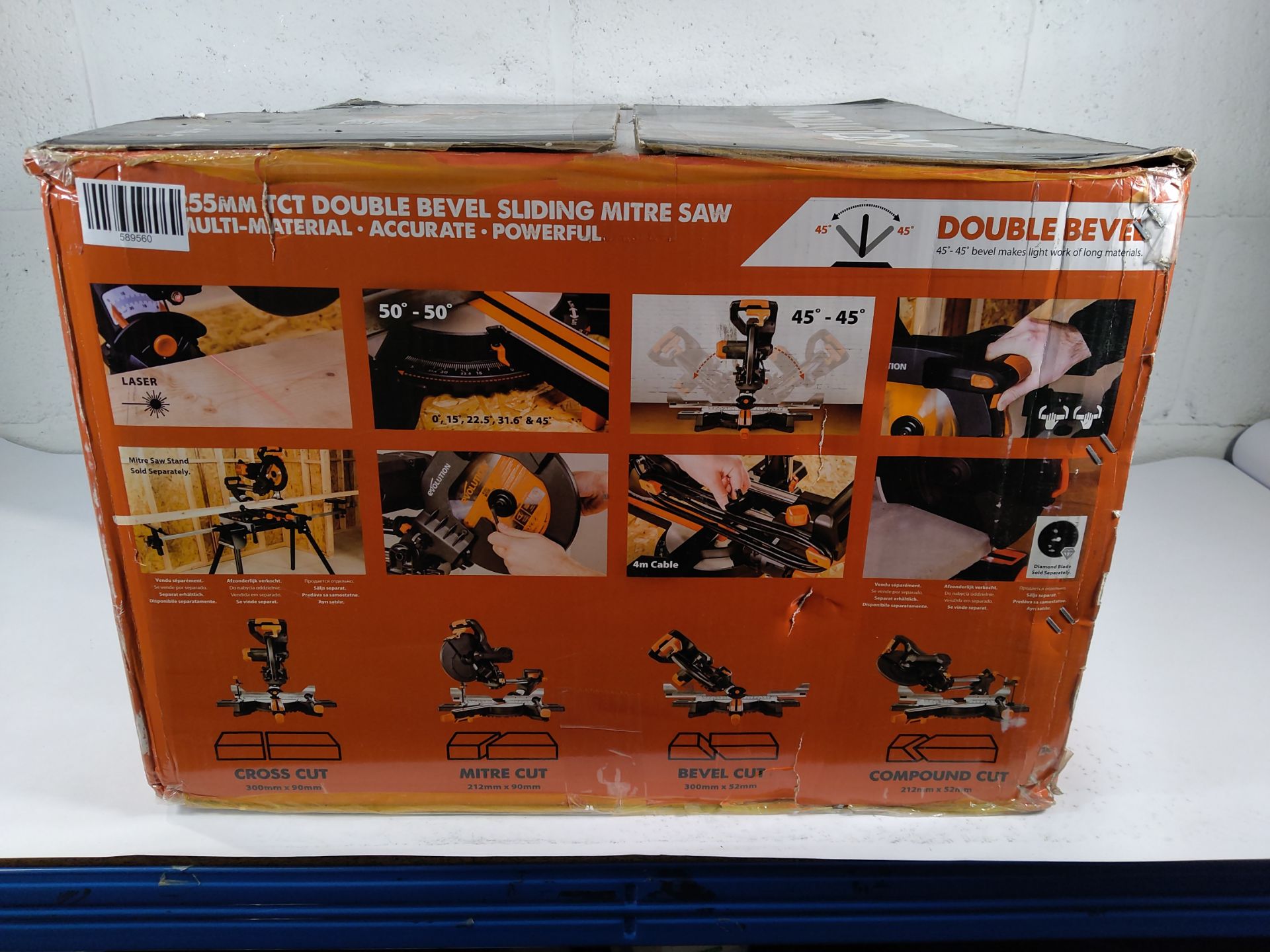 An as new Evolution Double Bevel TCT Multi-Material Cutting Sliding Mitre Saw, 255mm, 200W (R255 SMS - Image 2 of 3