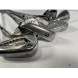 Seven assorted pre-owned golf clubs (all RH), to include Callaway Steelhead XR, Ping i525 and Clevel