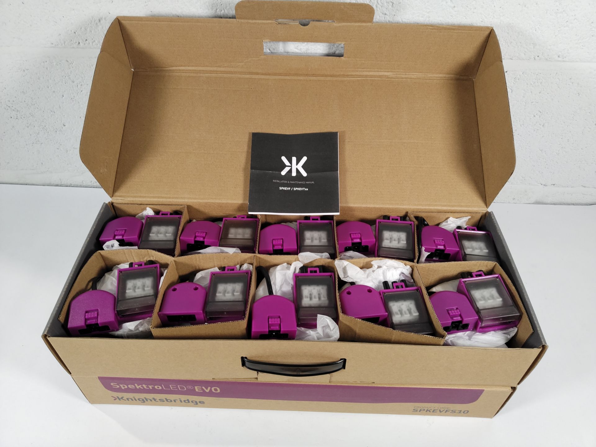 Two boxes (20 units) of as new Spektro LED Evo IP65 fire rated downlight with 4 x CCT and dual watta