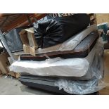 Seven assorted mattresses and toppers, sizes unknown.