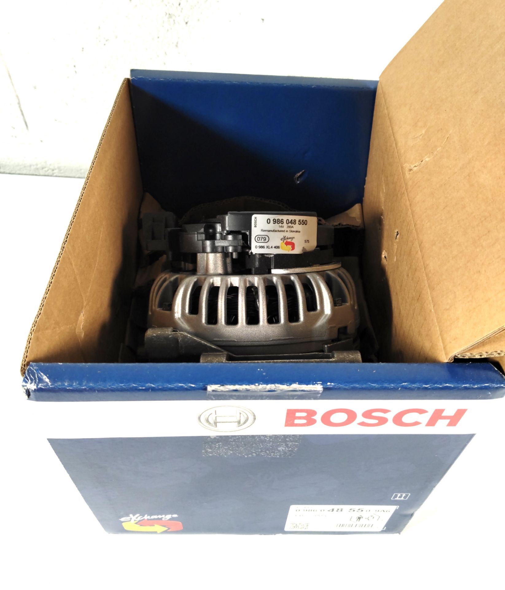 A remanufactured Bosch 4855 alternator, boxed (0986048550).