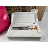 Four boxed as new Fusebox F2010MX 100a main switch board inc. tail clamp T2 surge protection device-