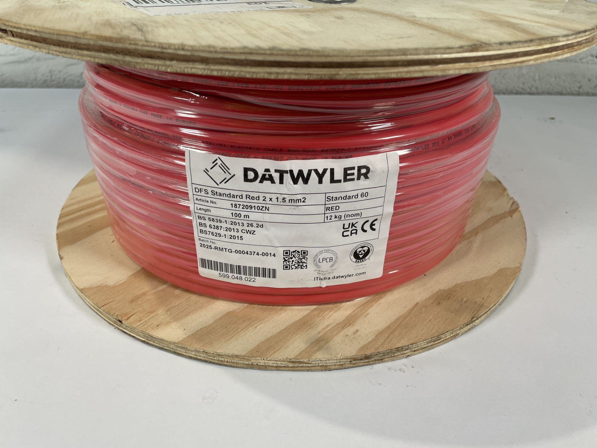 Datwyler 18720910ZN DFS Standard Red Fire Alarm Cable 2 x 1.5mm2 (100m Reel).