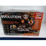 An as new Evolution Double Bevel TCT Multi-Material Cutting Sliding Mitre Saw, 255mm, 200W (R255 SMS