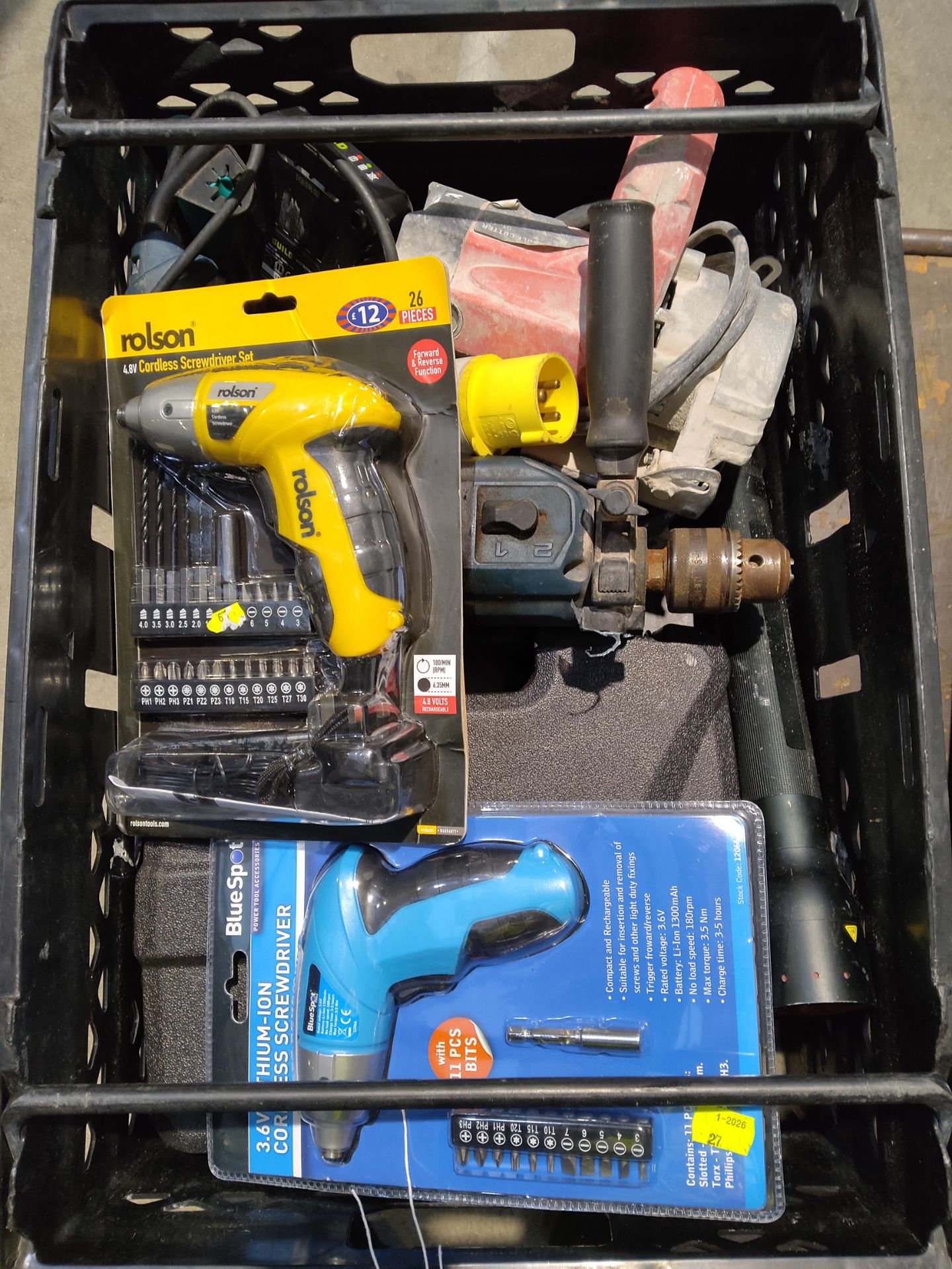A quantity of pre-owned power tools to include Bluespot, Bosch GSB18-2 (one crate).