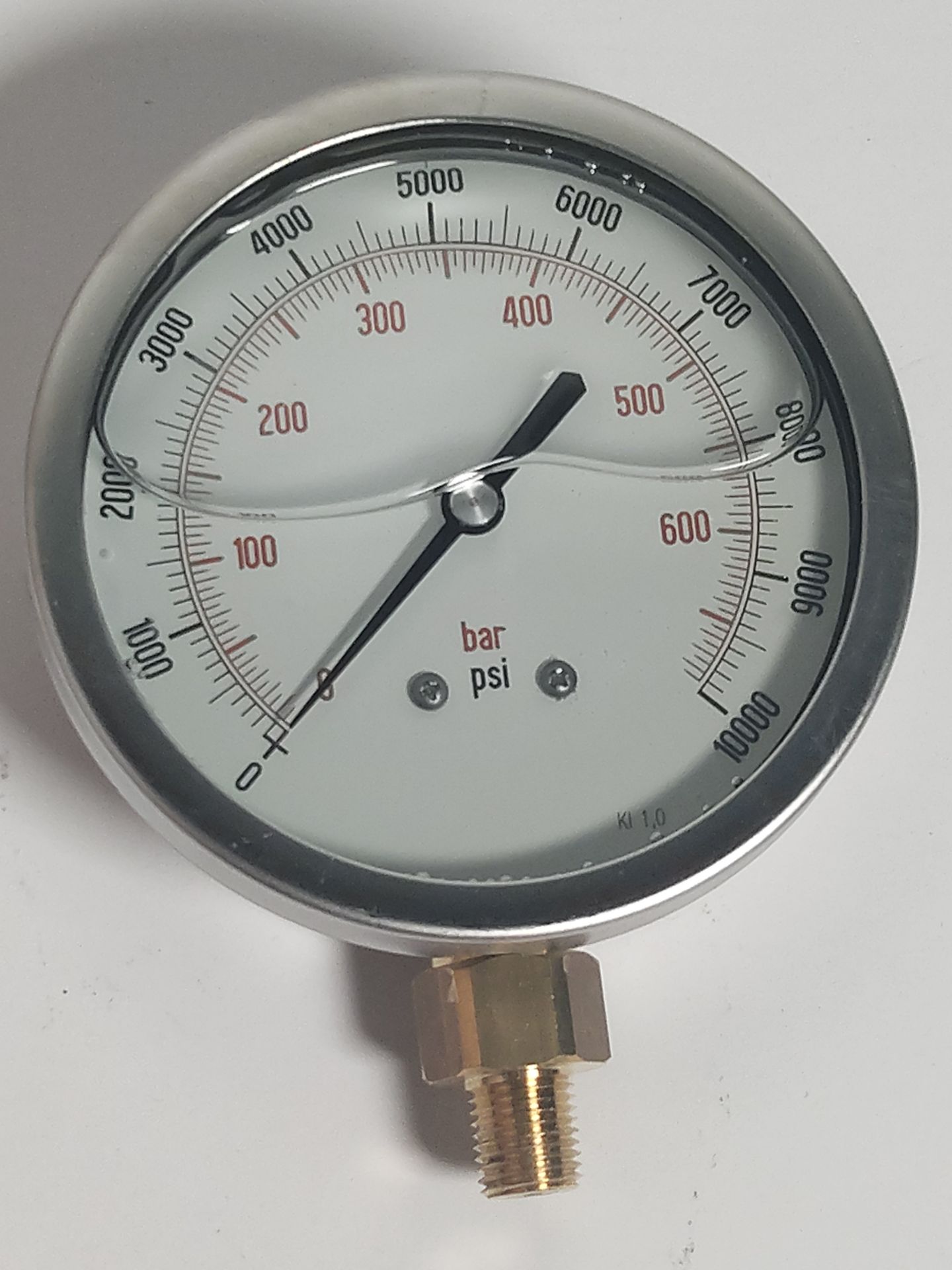 Twenty as new unbranded glycerin filled industrial gauges, 0-10000 psi / 0-600 bar.