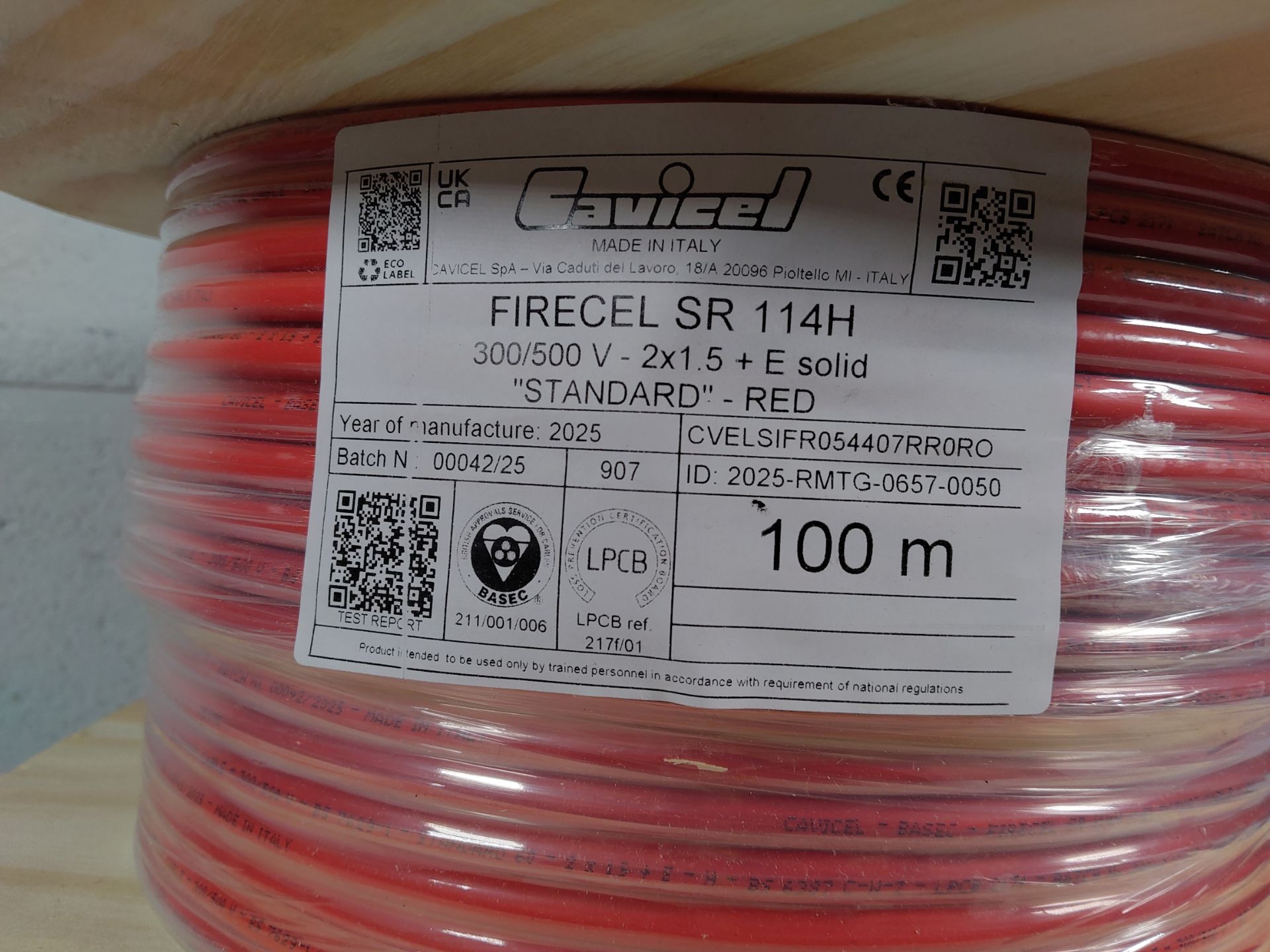 Two as new Cavicel Fire Alarm Cables 100m each Firecell SR 114H. - Image 2 of 3