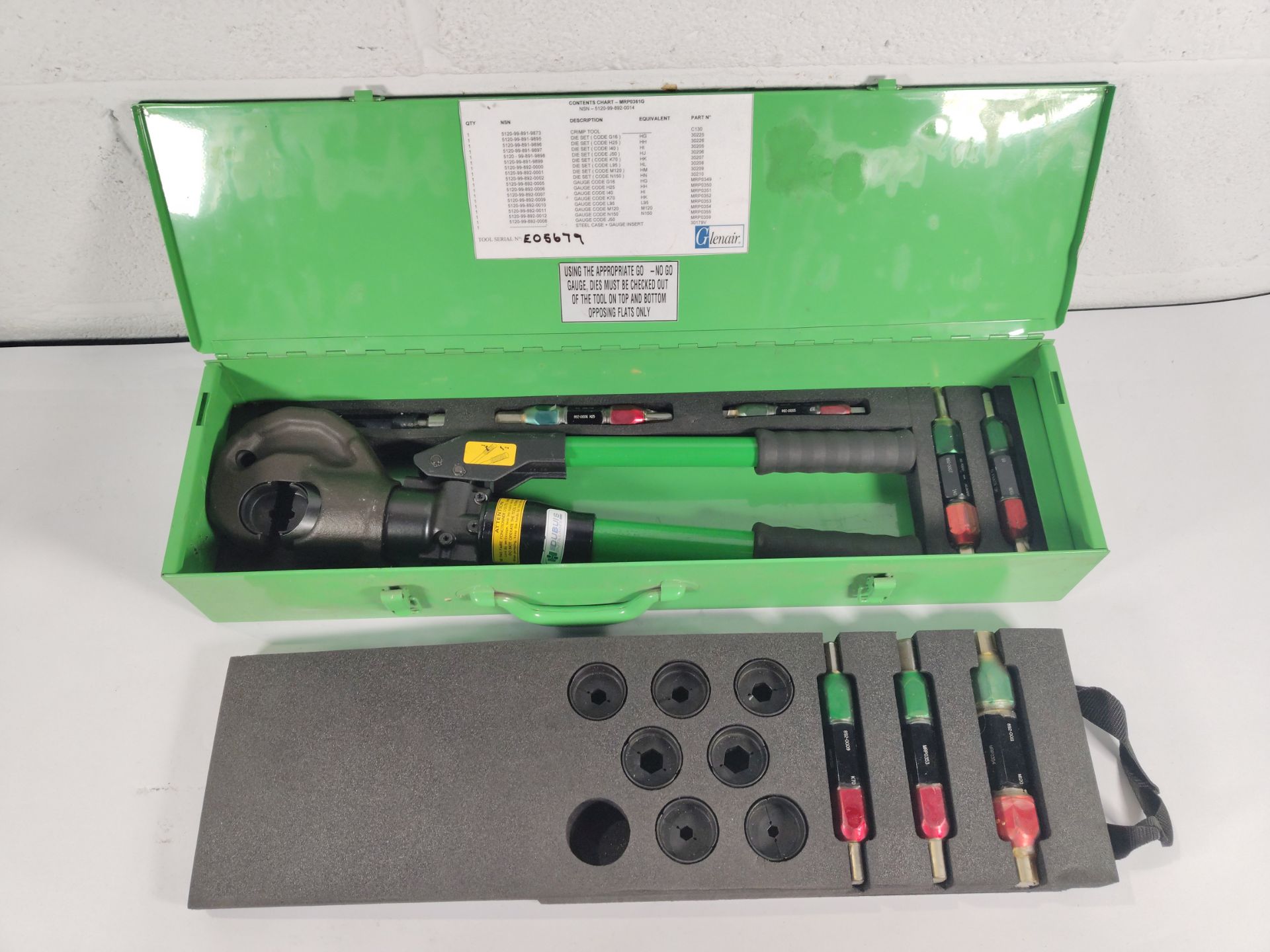 A pre-owned Glenair hydraulic crimp tool kit (REF: MRP0361G).