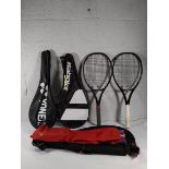 Eight pre-owned tennis rackets to include Yonex Ezone 100 and Babolat Pure Aero JR 26.