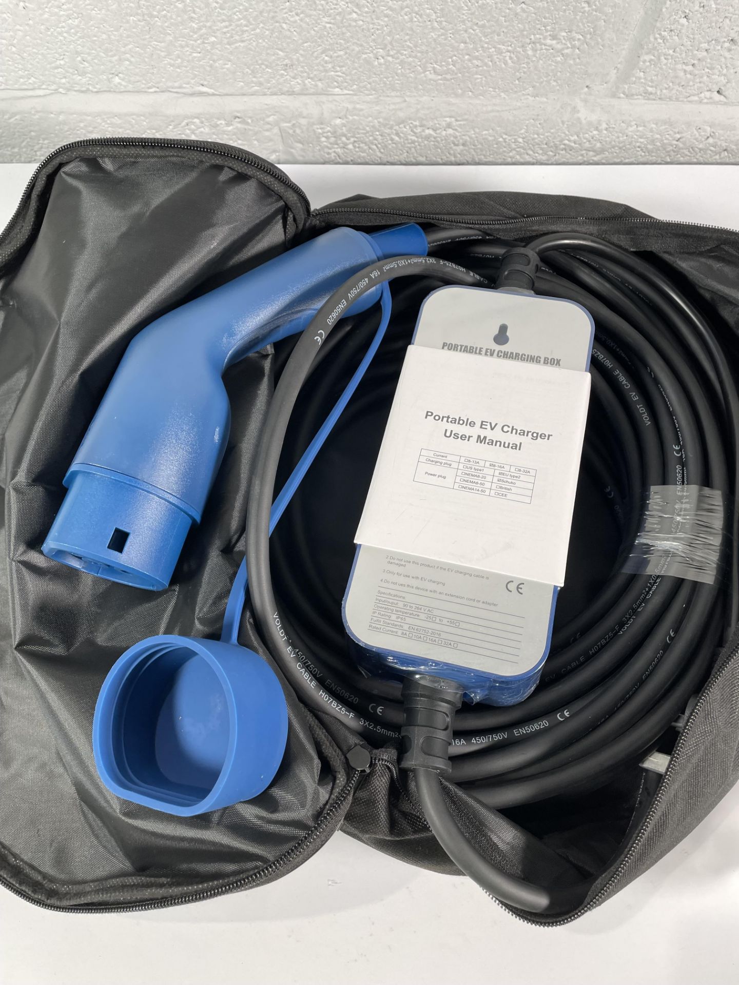 An as new Voldt Portable EV Charging Box (8-16A, EU Type 2 charging plug, Schuko power plug).