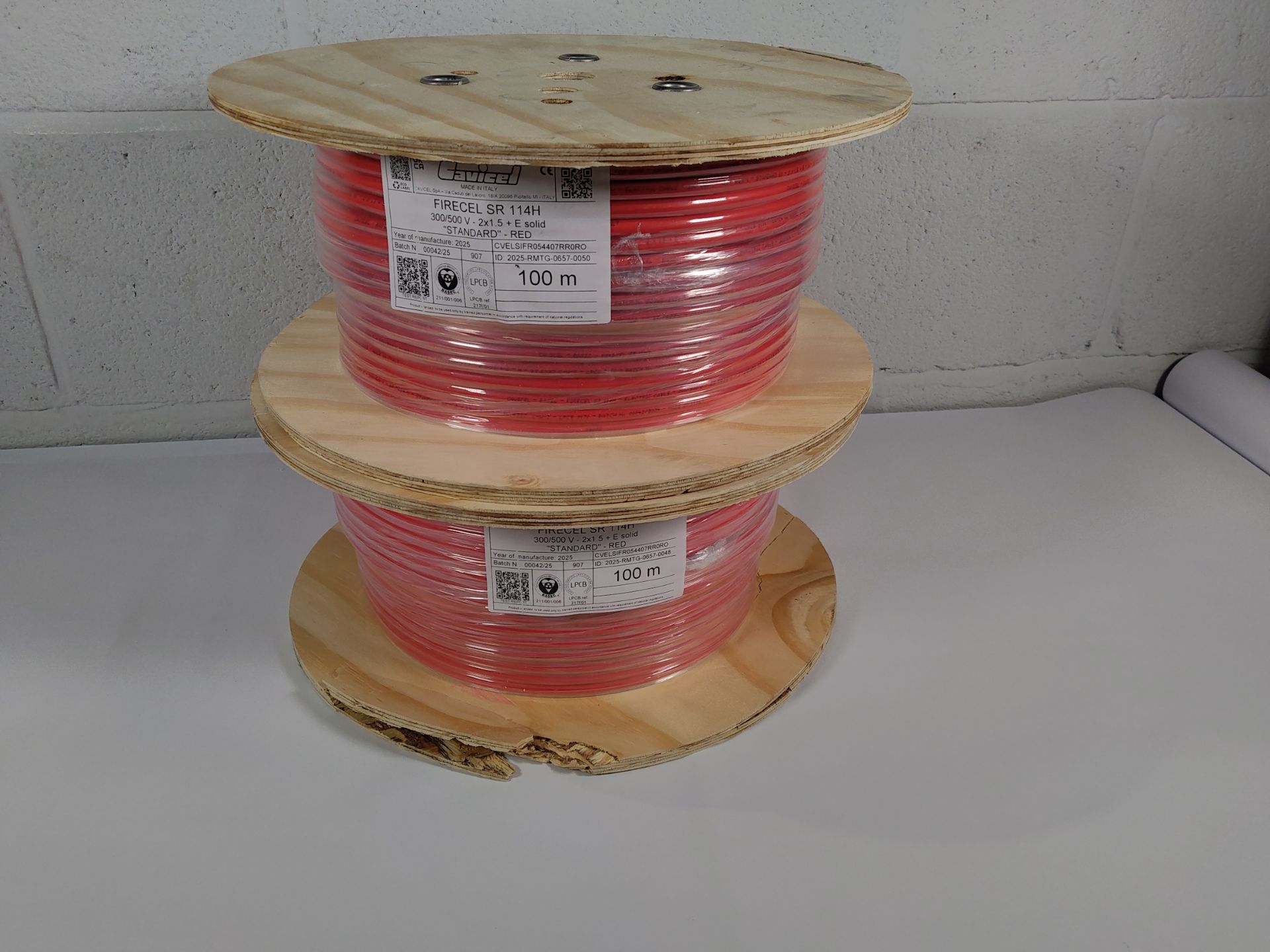 Two as new Cavicel Fire Alarm Cables 100m each Firecell SR 114H.