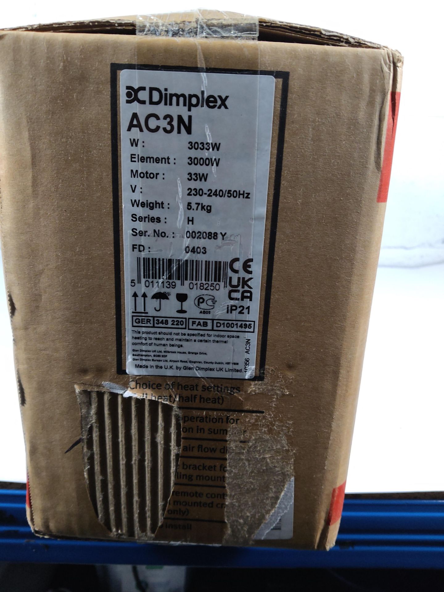 As new DIMPLEX AC3N Warm Air Curtain over the door heater. (box sealed). - Image 2 of 2