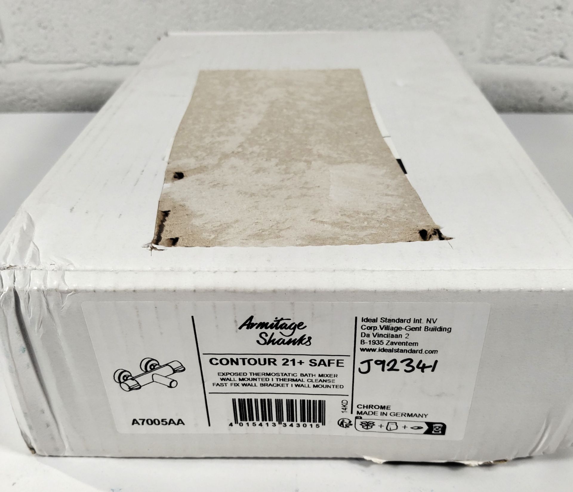 An Armitage Shanks Contour 21+ safe thermostatic chrome bath filler tap - short lever handles, boxed - Image 3 of 3