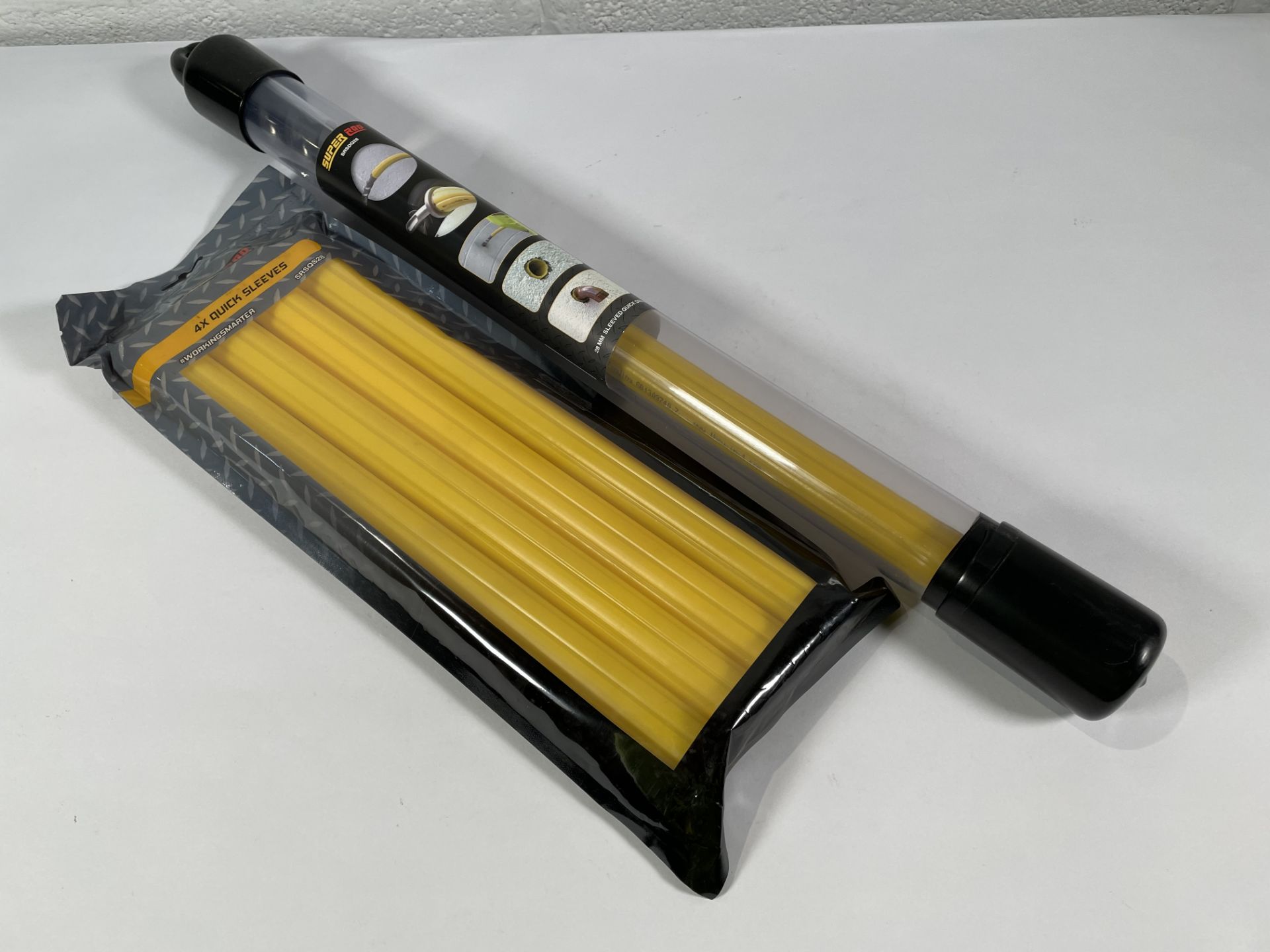 Three Super Rod SRSDQ28 – 28mm Sleeved Quick Drills and three packs of four SRSQS28 Quick Sleeves.