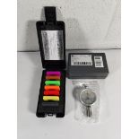 An as new Sauter shore hardness tester (REF: HBA 100-0.) with an as new Sauter AHBA-01 hardness test