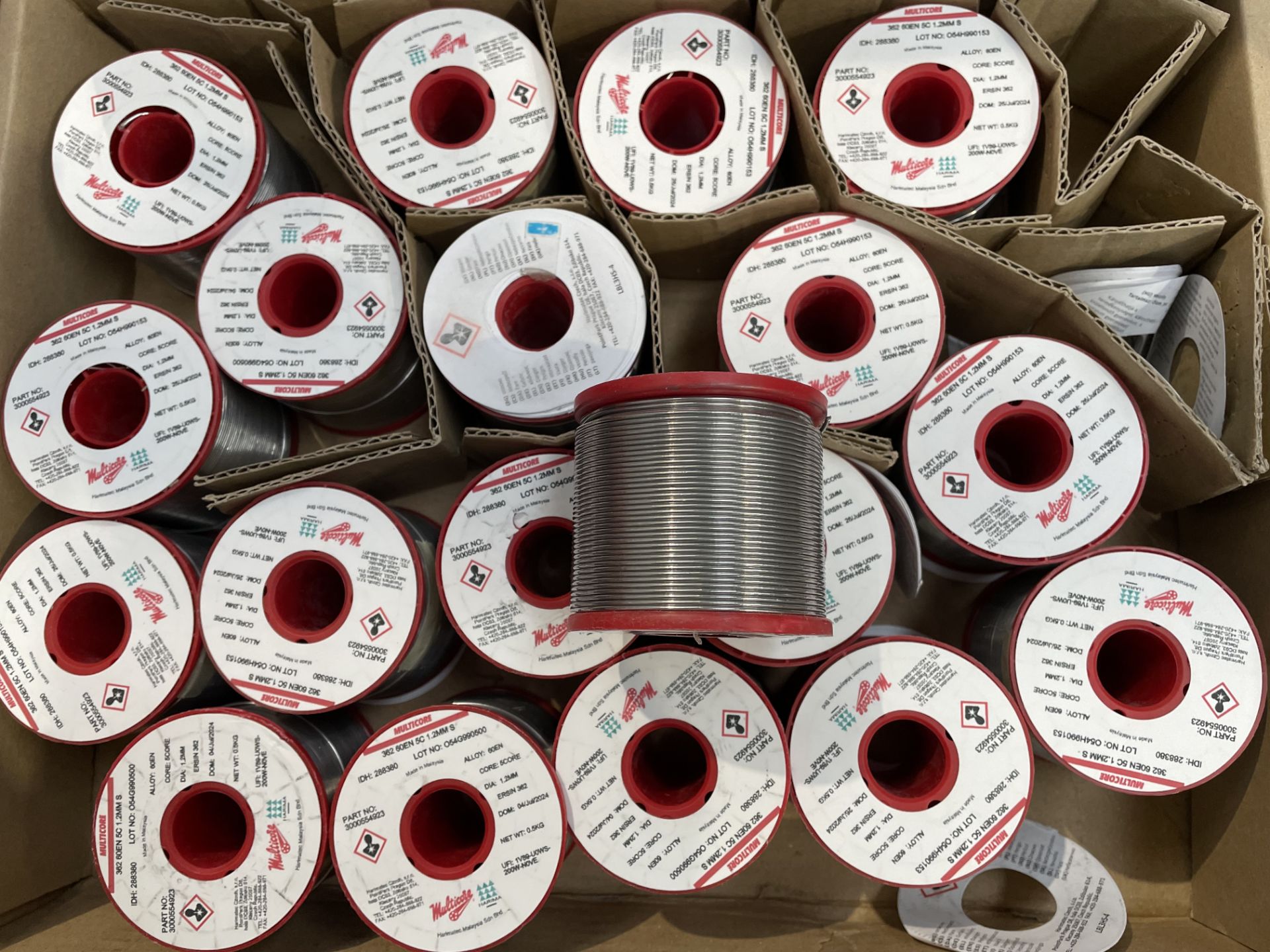 Nineteen as new Multicore 362 60EN 5C 1.2MM S 500G solder wire, 1.22mm.
