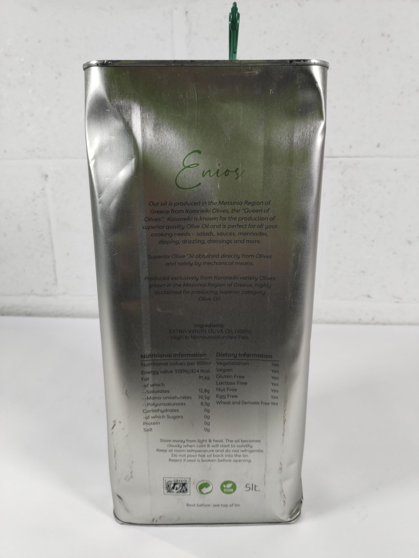 An Enios Greek pure extra virgin olive oil, cold extraction, Koroneiki variety 5L, best before 11/20 - Image 3 of 4