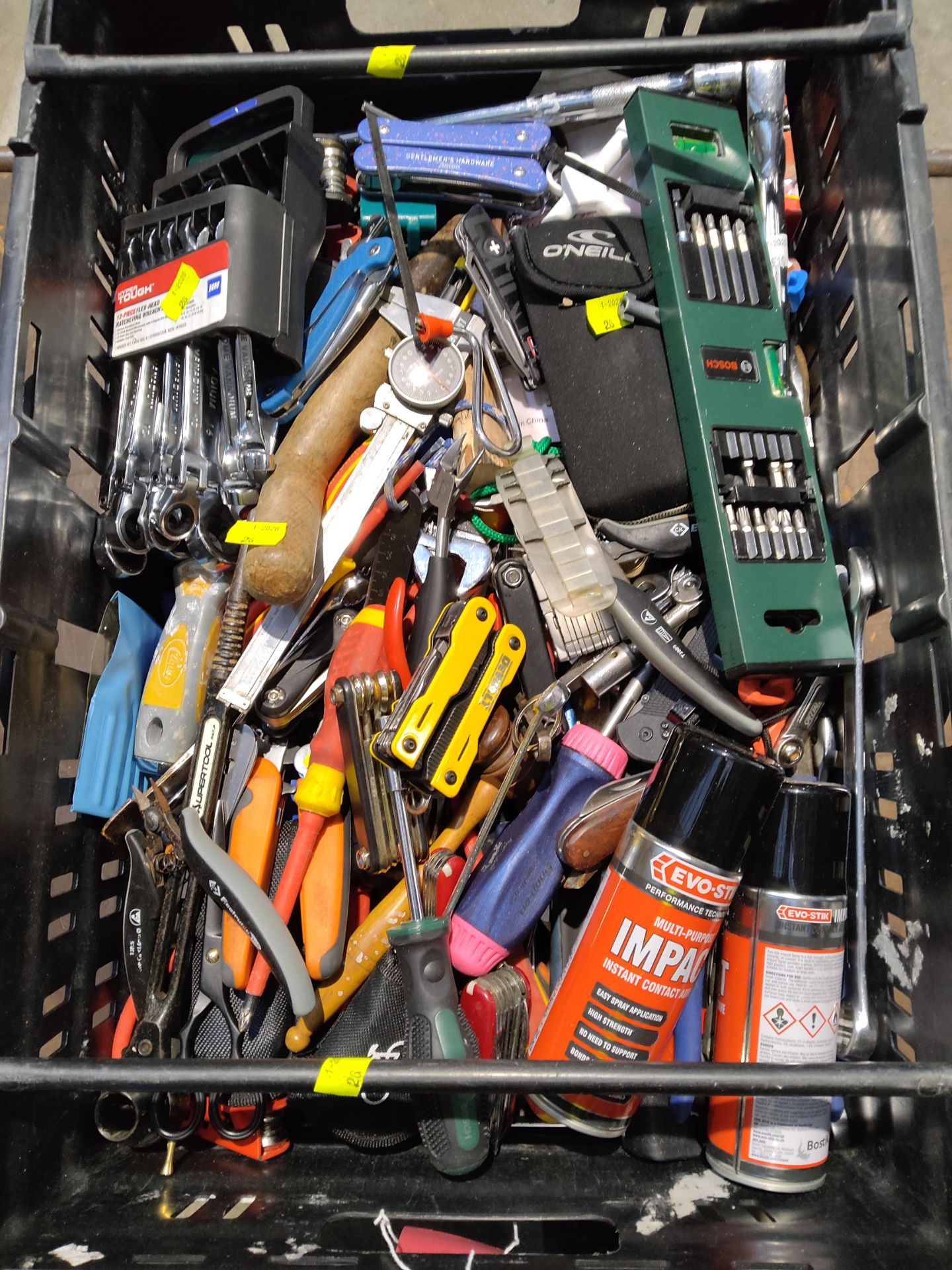 A quantity of assorted pre-owned tools to include Bosch, Linea (one crate).