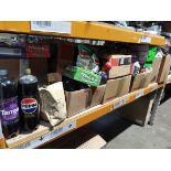 A shelf of assorted in-date food and confectionery products and related.