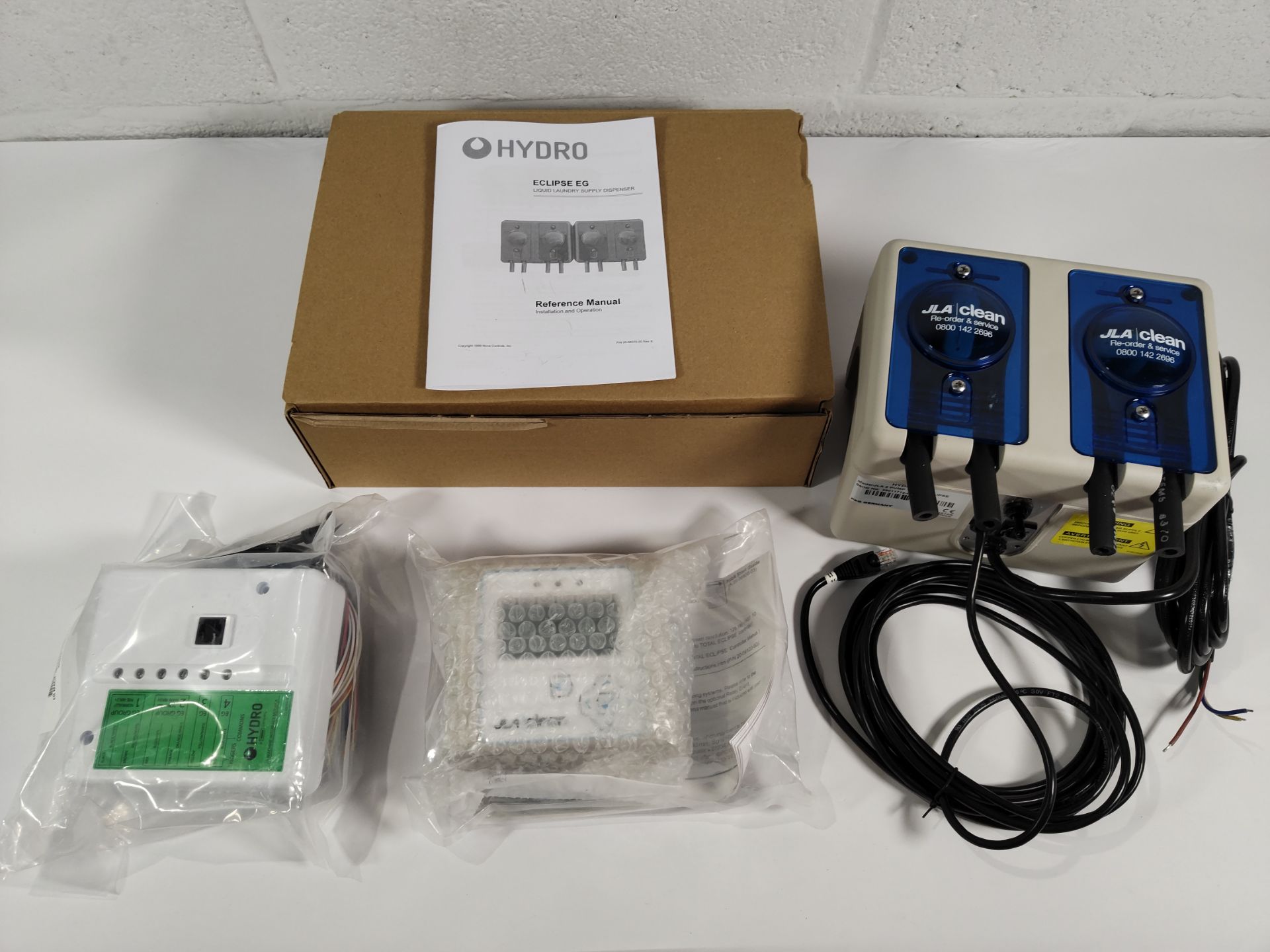 A Hydro JLA detergent 2 pump system and total eclipse, boxed (HYDSPL0110).