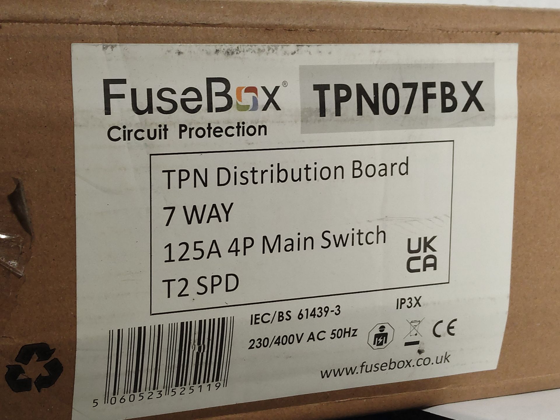 An as new FuseBox 7 Way TP&N Distribution Board c/w 125A Main Switch + SPD (EAN: 5060523525119). - Image 2 of 2