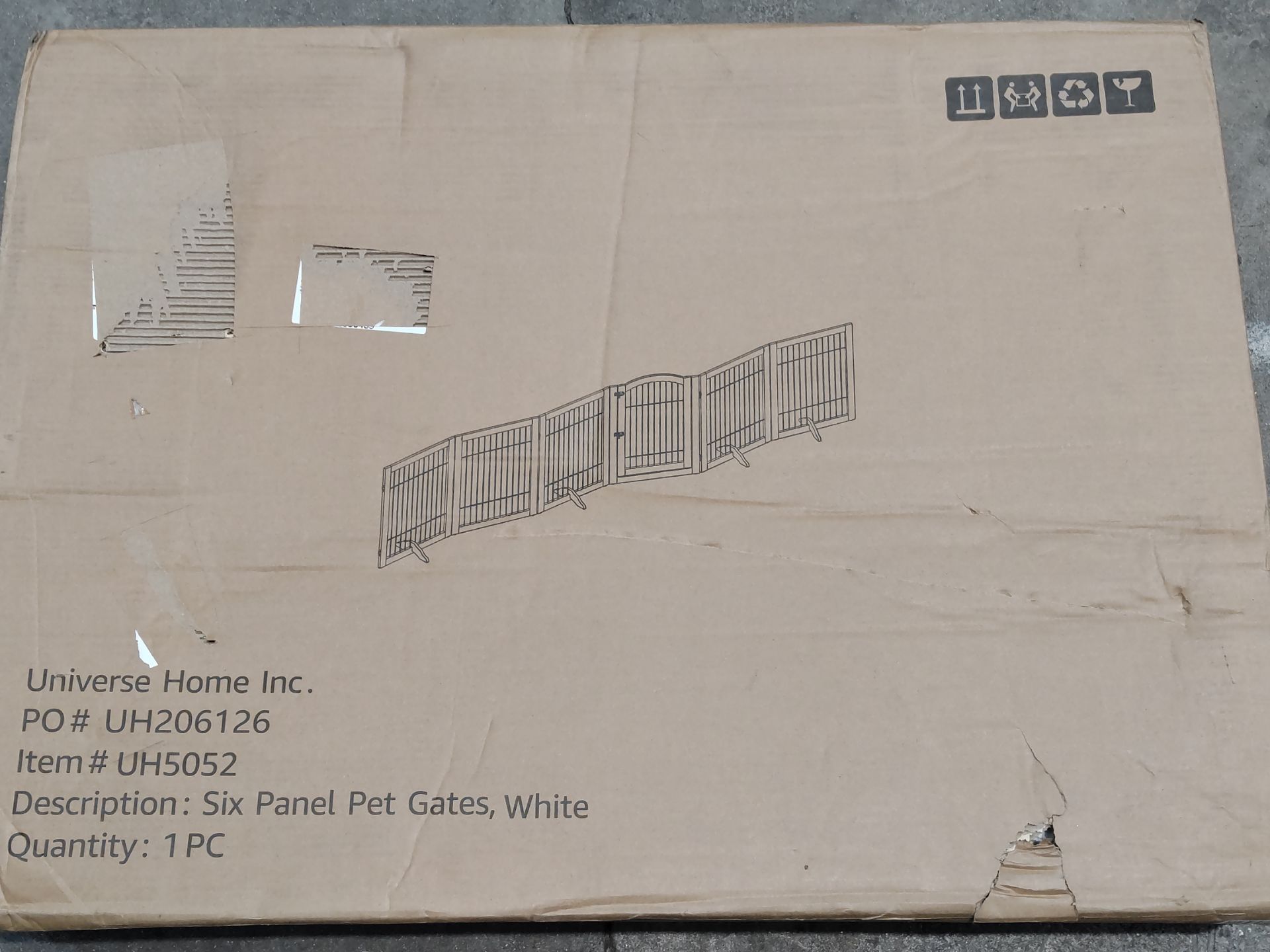 As new Universal Home Six Panel Pet Gate, (UH206126). *Box unopened.