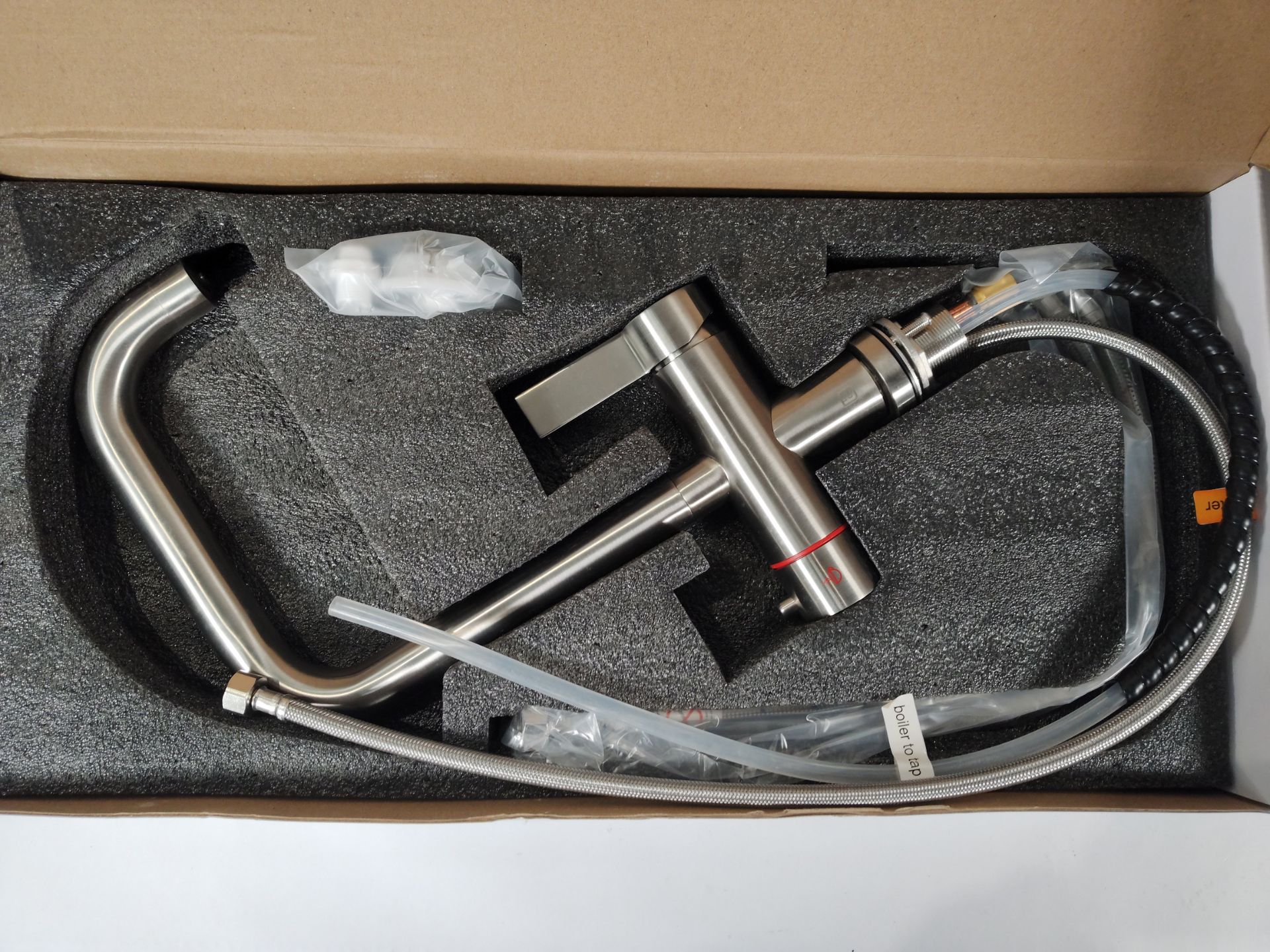 An as new The Tap Factory brushed steel kitchen tap (REF: TFHOTTAP9) and digital boiling water tank - Image 2 of 3