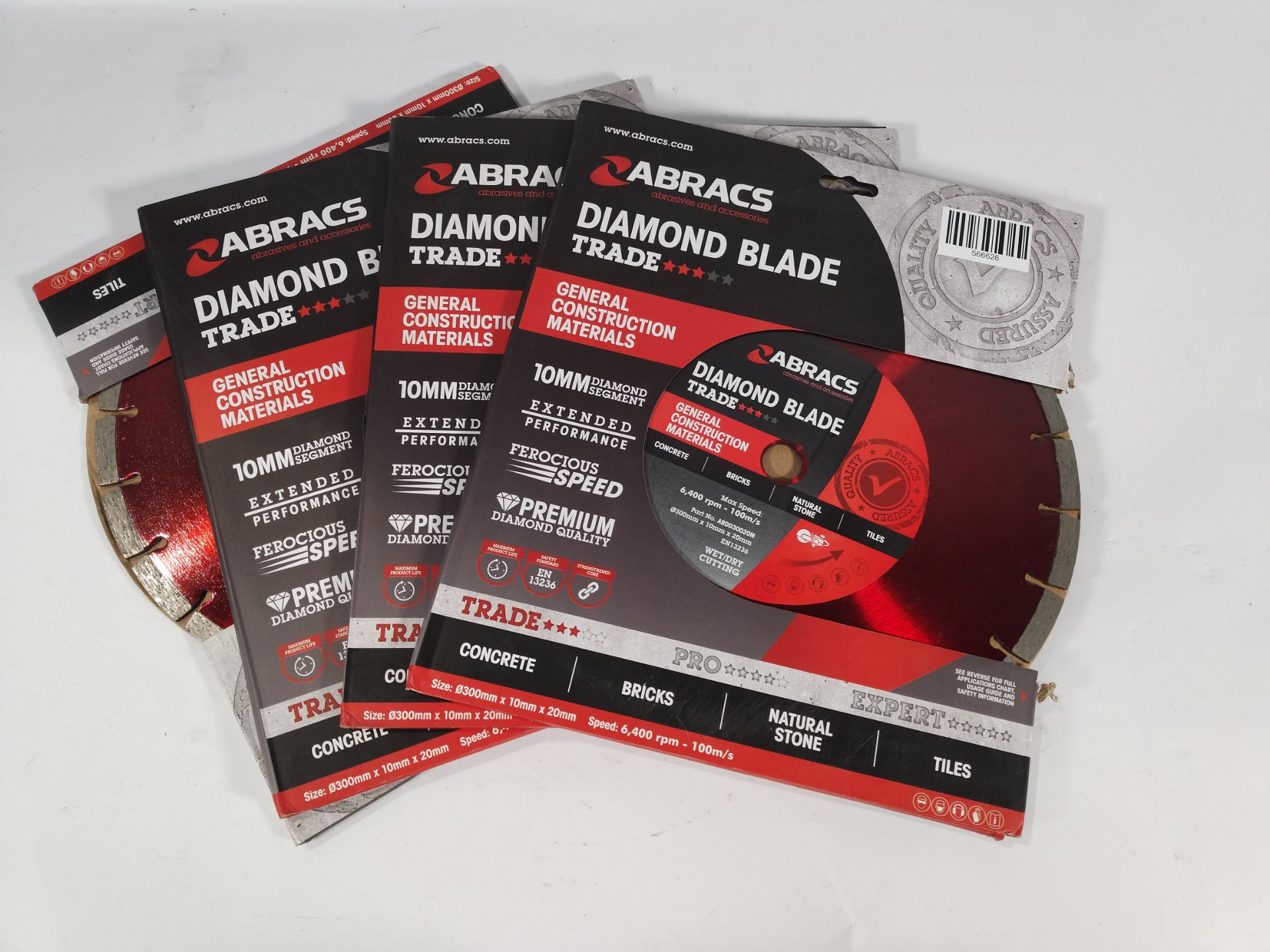 Four as new Abracs general purpose diamond blades 300 x 20mm.