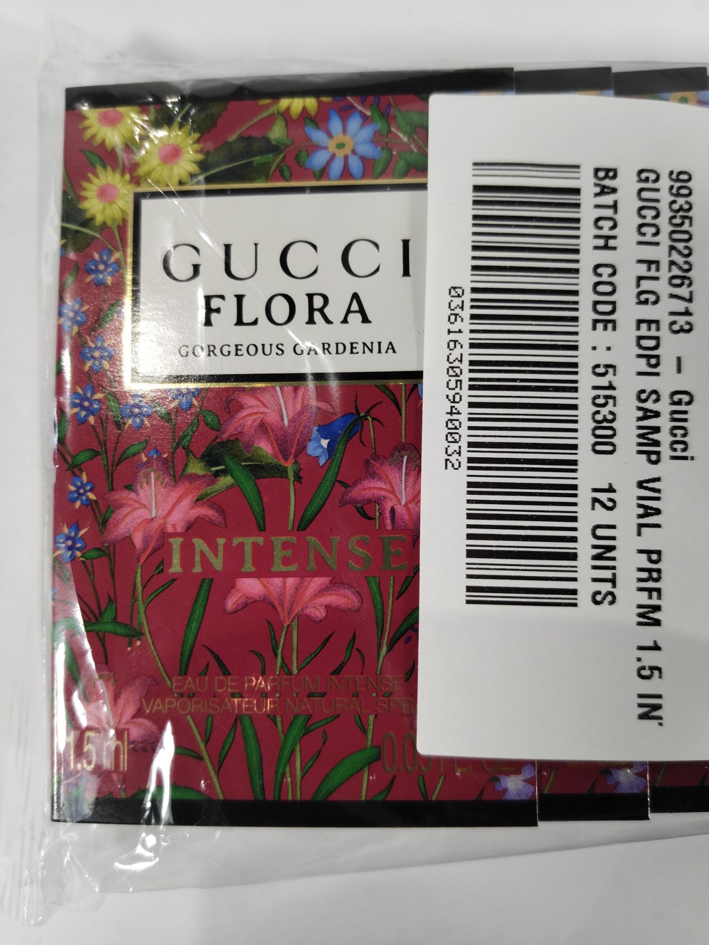 Five packs of Gucci Flora Intense 1.5ml EDP fragrance vials (12 per pack - 60 total). - Image 2 of 2