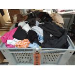 A large quantity of assorted pre-owned clothing and related. (Container not included)