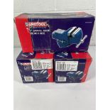 Three boxed as new Duratool D02334 Swivel Bench Vice, 4".