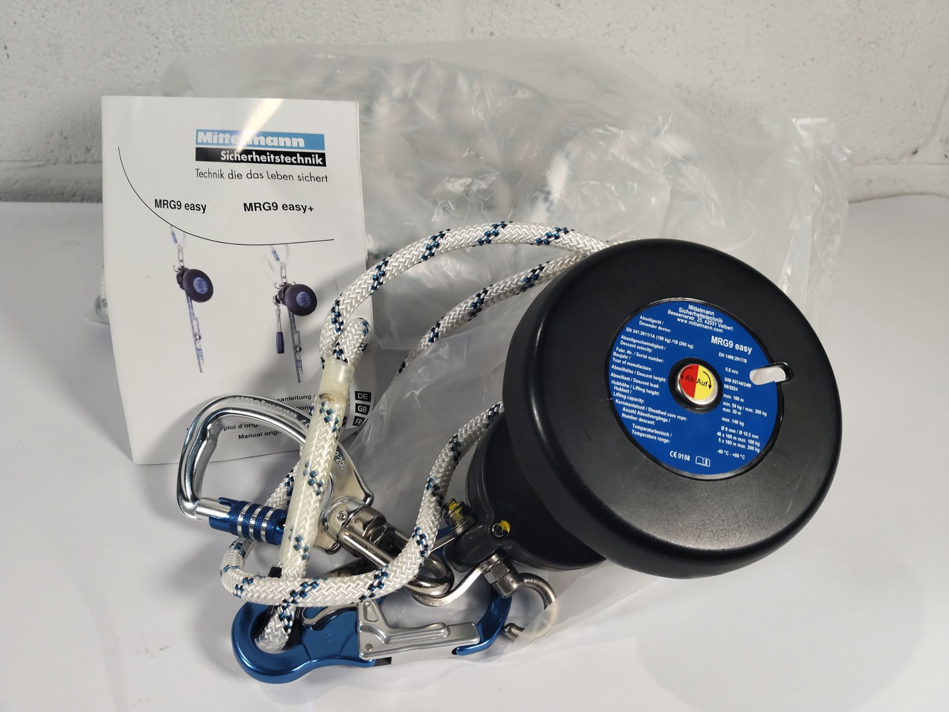 An as new Mittelmann MRG9 easy auto-descender rescue device, item has not been tested (REF: MRG9 eas