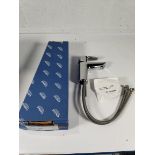 Three boxed as new Grohe BauEdge mono basin mixer taps in chrome.